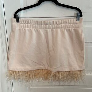 Future collective cream pink Skirt with Feather Trim